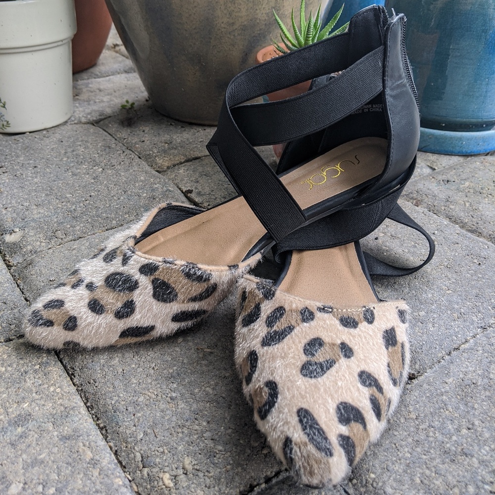 Sugar leopard print flats with zippered back